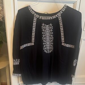 Lucky Brand Black Top with White Embroidery